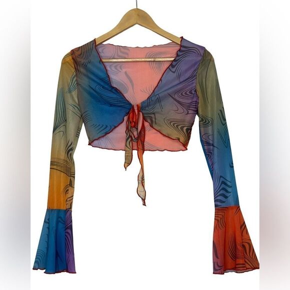 Stylish Long Sleeve Mesh Crop Top & Leggings Pants Set Breathable Trendy - Picture 14 of 16